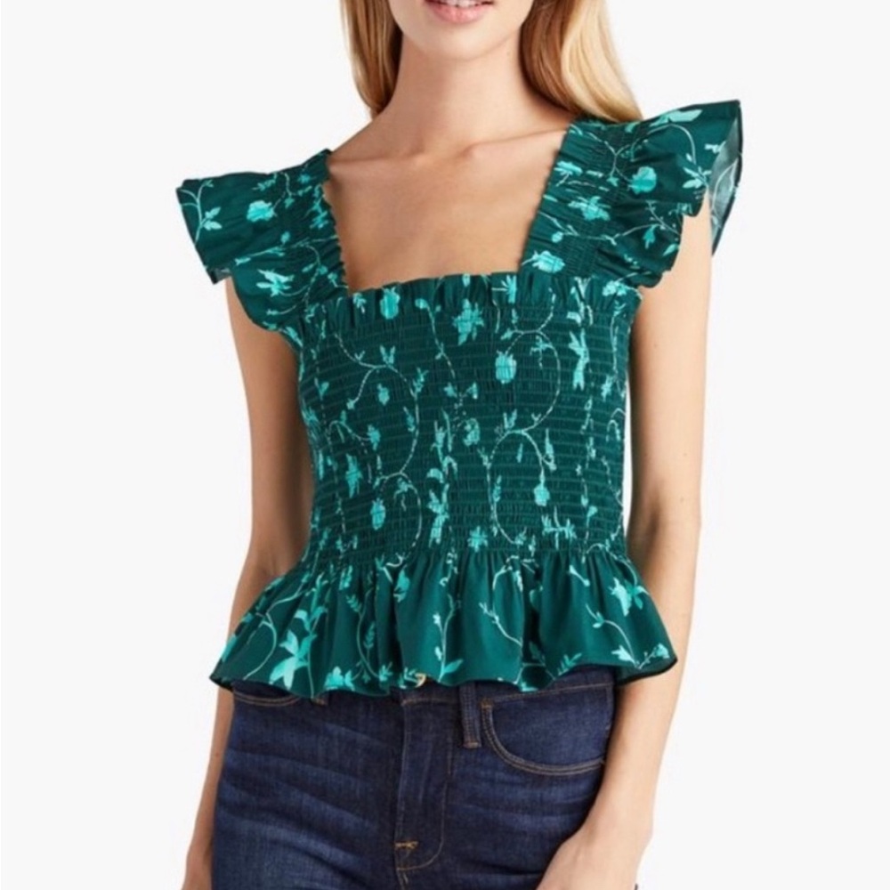 Hill House Forest Green Floral Smocked Tank Top - Picture 2 of 9